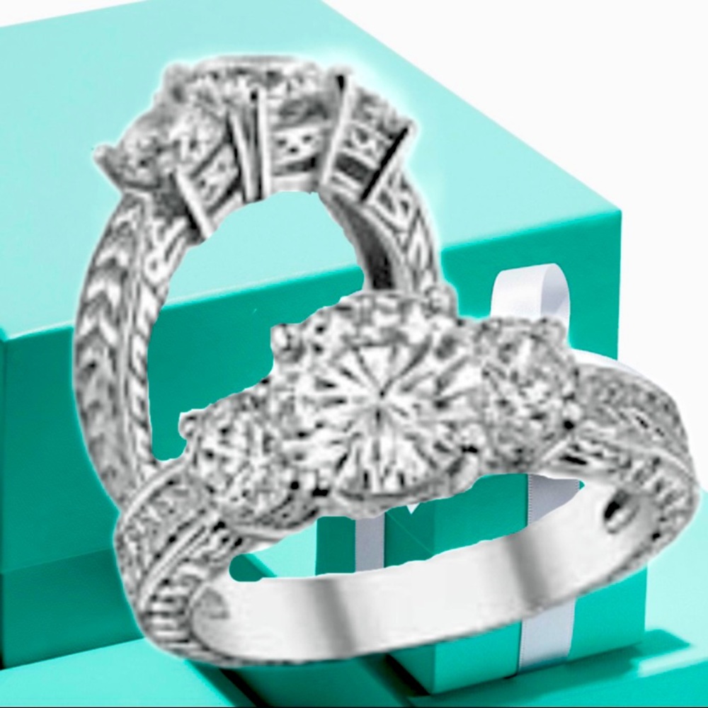 Authentic Charles & Colvard Moissanite 3 stone Ring. (Better Than a Diamond)